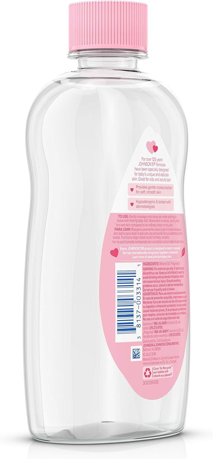 Johnson's Baby Oil, Pure Mineral Oil to Prevent Moisture Loss, Original 14 fl. oz (Packaging May Vary)(Pack of 6): Health & Personal Care