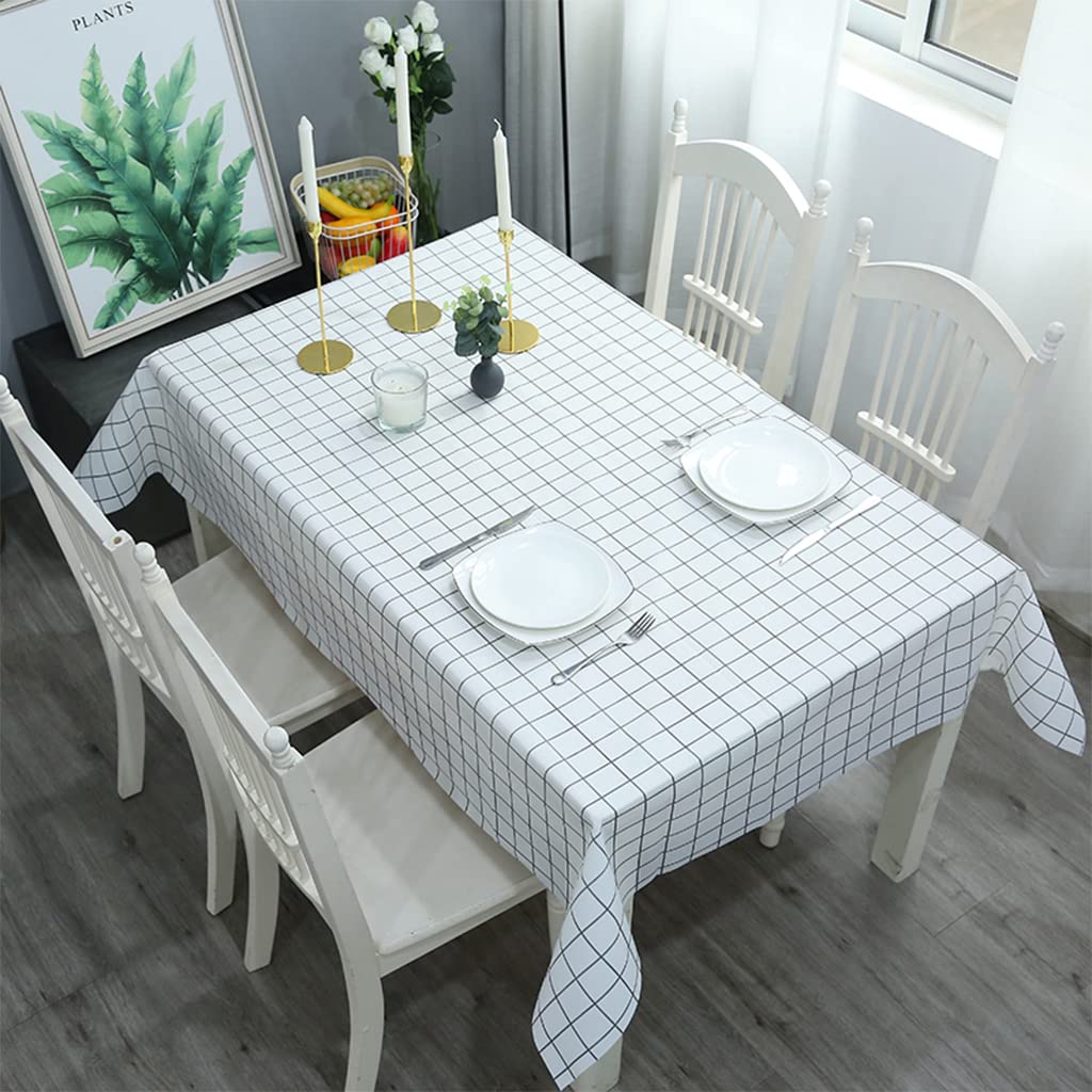 137*180cm White Checkered PVC TableCloth Plaid Wipeable Tablecloth Rectangular ,Plastic Wipe Clean Tablecloth Stain Resistant,Waterproof,Oil-proof Gingham Table Cover for Outdoor Picnic,Party,Dinner — image 1