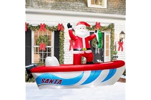 10 Feet Long Christmas Inflatable Santa Fishing on a Boat,Christmas Inflatable Decorations Outdoor Blow up Decorations Inflat