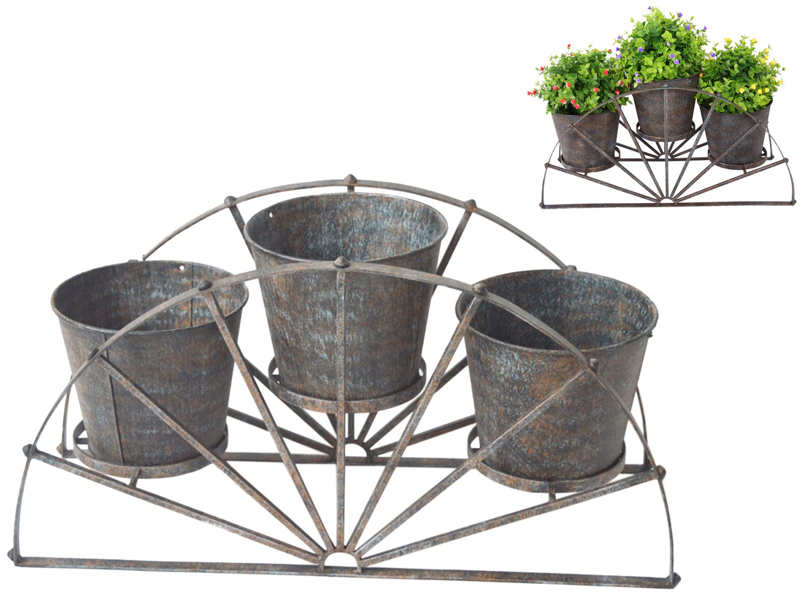 UNBRAND 55cm Triple Pot Holder in Metal Vintage Wagon Wheel Decor