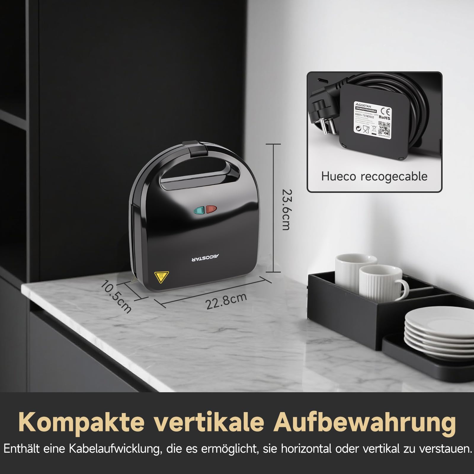 Sandwichmaker 3 in 1, Sandwichtoaster, Kontaktgrill, Waffeleisen 3 in 1, 3 Abnehmbare, Spülmaschinengeeignete und Antihaftbeschichtete Grillplatten, Dreieckig Sandwich Maker 30JVU, 750 W 6