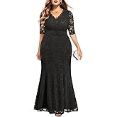 Wedding Dresses for Bride Plus Size - Mermaid Formal Evening Gown Wrap Neck Lace Dress