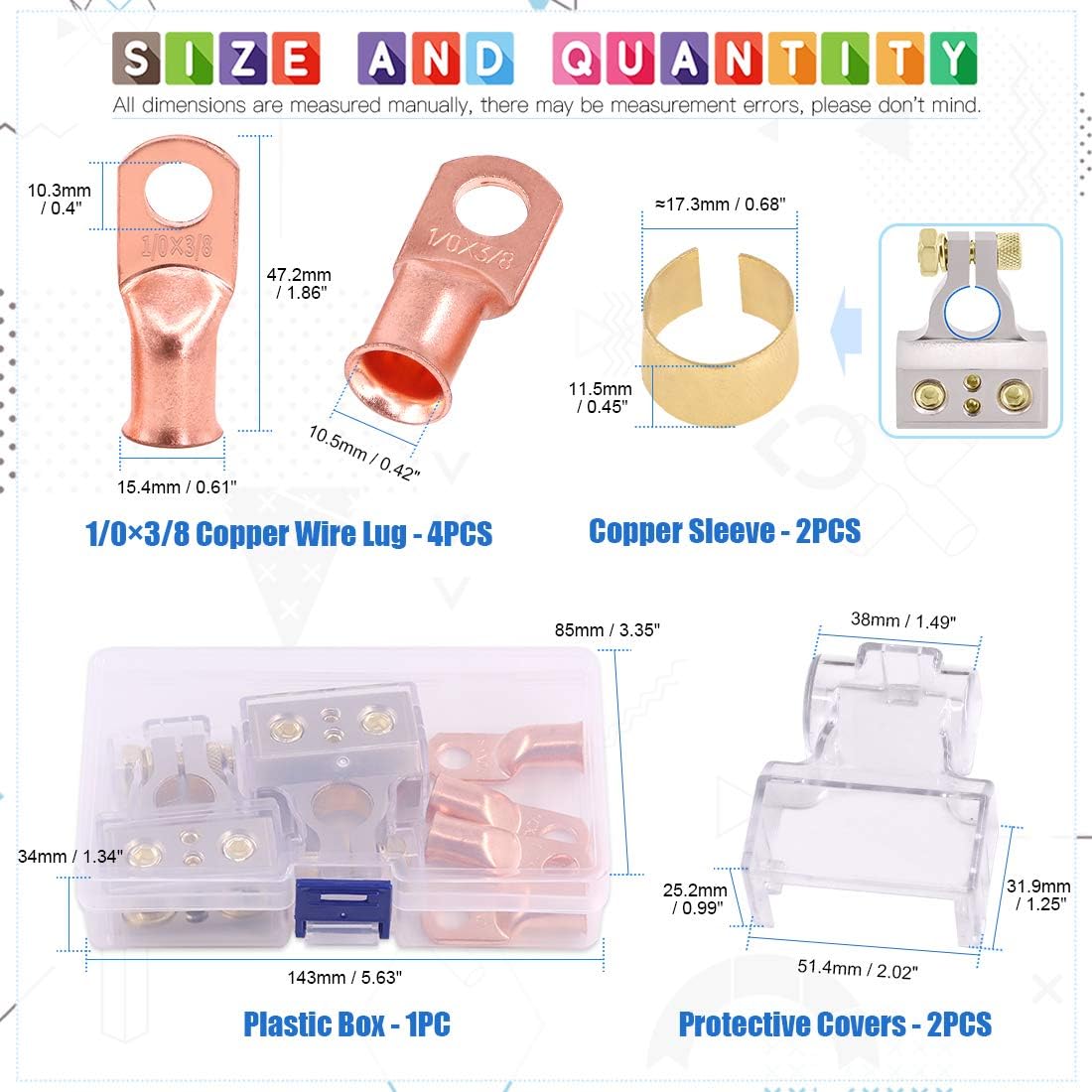 Glarks 8Pcs Car Battery Terminals Connectors 0/4/8/10 Gauge Battery Terminals with Heavy Duty Wire Ring Terminal Connectors for Car Vehicle - Image 4