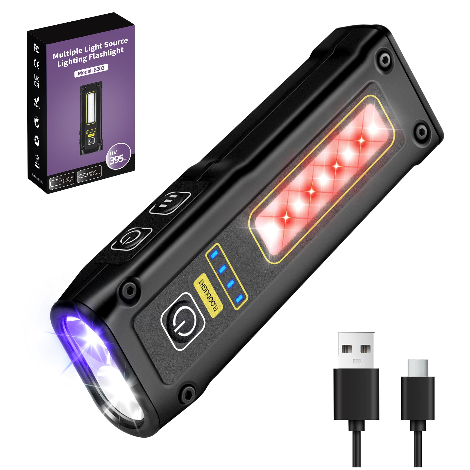 Photo 1 of Flashlight UV Light 395nm, Blacklight EDC Flashlights Mini LED high Lumen USB -C Rechargeable Portable with Magnetic Base, COB White & Red Light, Output Emergency Power, for Pet Urine, Resin Curing