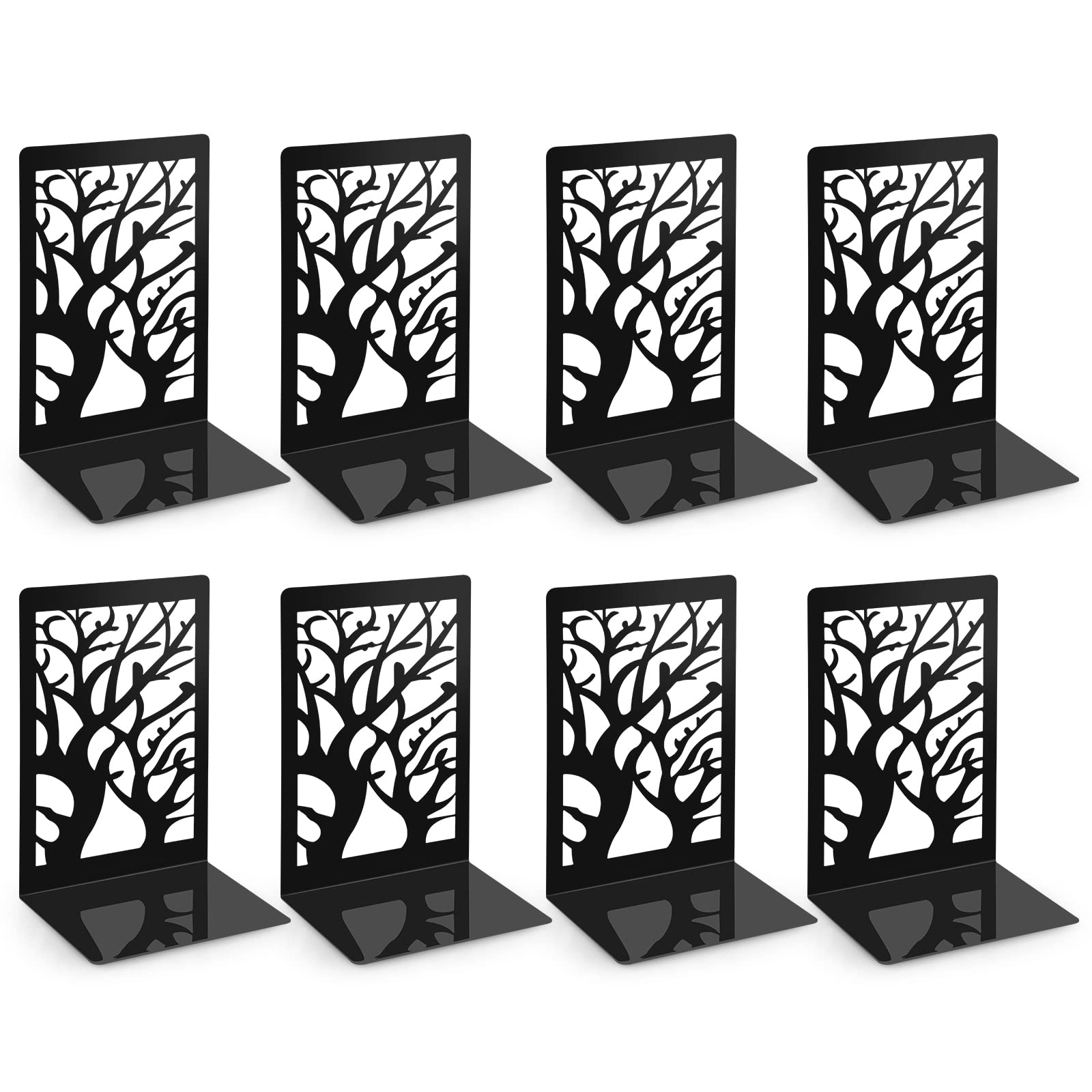 Anhow 4 Pairs Book Ends, Metal Square Bookends Holders for Children, Schools, Libraries - Black/ 9.3 x 12 x 17.2 cm