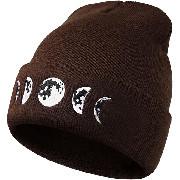 Gothic Goth Crescent Moon Embroidery Beanie Hat for Men Women