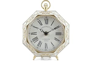 NIKKY HOME Metal Table Clock, Shelf Desk Top Clock Battery Operated Classic Home Decor for Fireplace Mantel, Desktop, Countertop - Gold