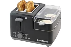 West Bend 78500 Breakfast Station Wide Slot Toaster with Removable Crumb Tray includes Meat and Vegetable Warming Tray with E