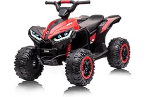 ACONEE Kids ATV Ride on Toy 12V 4 Wheeler Battery Powered Quad Toy Vehicle with Music, Horn, High Low Speeds, LED Lights, Electric Ride On Toy, Soft Start, for Boys & Girls Gift, Red