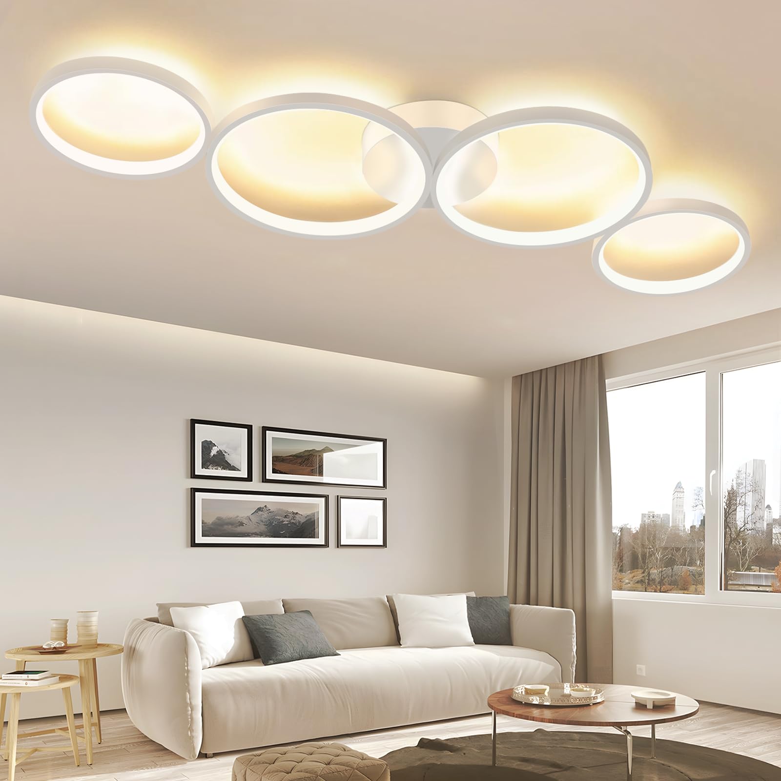 GBLY LED Ceiling Light Modern 4 Bulbs in Ring Look 3000 K Warm White Ceiling Lighting Round 37 W Indoor Living Room Lamp Made of Aluminium for Bedroom Living Room Hallway Office Study 89 cm