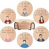 Funny Big Bang Theory Bamboo Wood Coasters Set of 6, Novelty Coasters with Holder Housewarming Gift Kitchen Decor