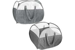 BEMKOO 2 Pack Collapsible Laundry Baskets, 90L Large Foldable Laundry Basket, Pop Up Hampers for Laundry, Dirty Clothes Laundry Hamper for Bedroom, Bathroom, Dorm, Laundry Room, Travel or Camping Grey