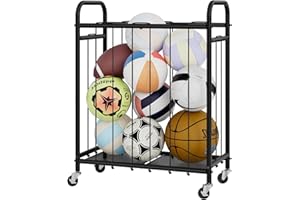 StorageWorks Ball Storage with Wheels, Ball Cart for Garage, Garage Sports Equipment Organizer, Balls Organizer for Basketball, Football, Volleyball