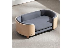 CQSXDA Elevated Dog Bed Pet Sofa with Solid Wood Legs and Bent Soft Backrest, Pet Cat Stool Bed with Velvet Cushion,for Small Dog Kitten, Dark Gray