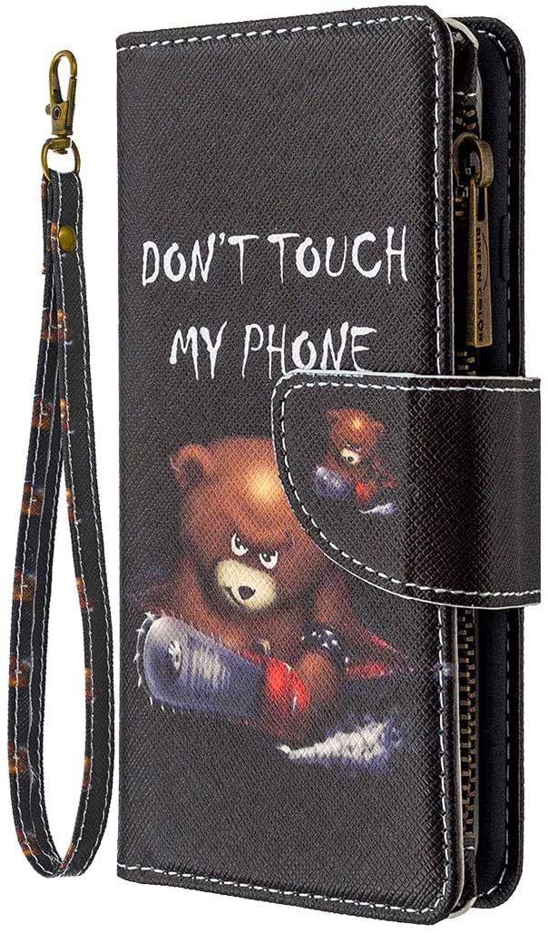JOMAE-Shop For Nokia 2.4 Wallet Case, Shockproof Premium PU Leather Bumper Magnetic Protective Cover Handbag Zipper Pocket Flip Cover with [9 Card Slots] [Kickstand] for Nokia 2.4 Phone Case(Bear)