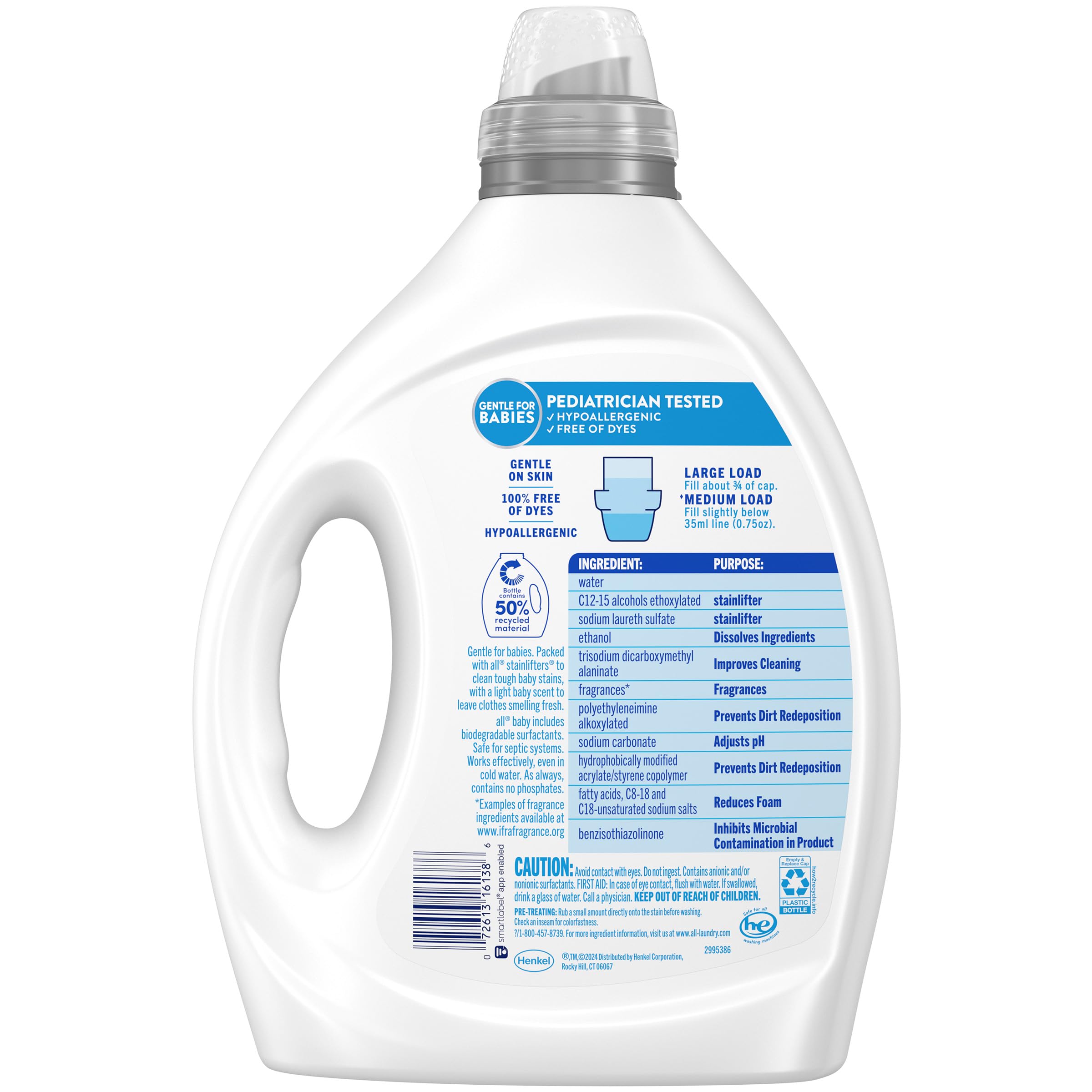 all Baby, Gentle for Baby, Liquid Laundry Detergent, Hypoallergenic for Sensitive Skin, Concentrated, 75oz, 100 Loads