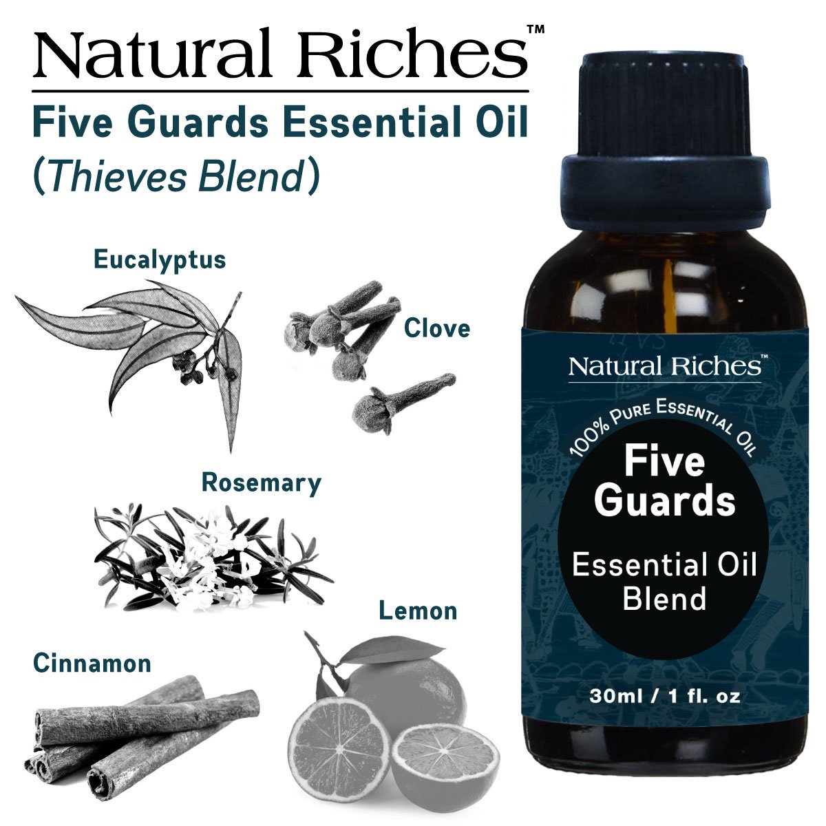 Five Guards Thieves Synergy Blend, Essential Oils 30 ml 100 Pure