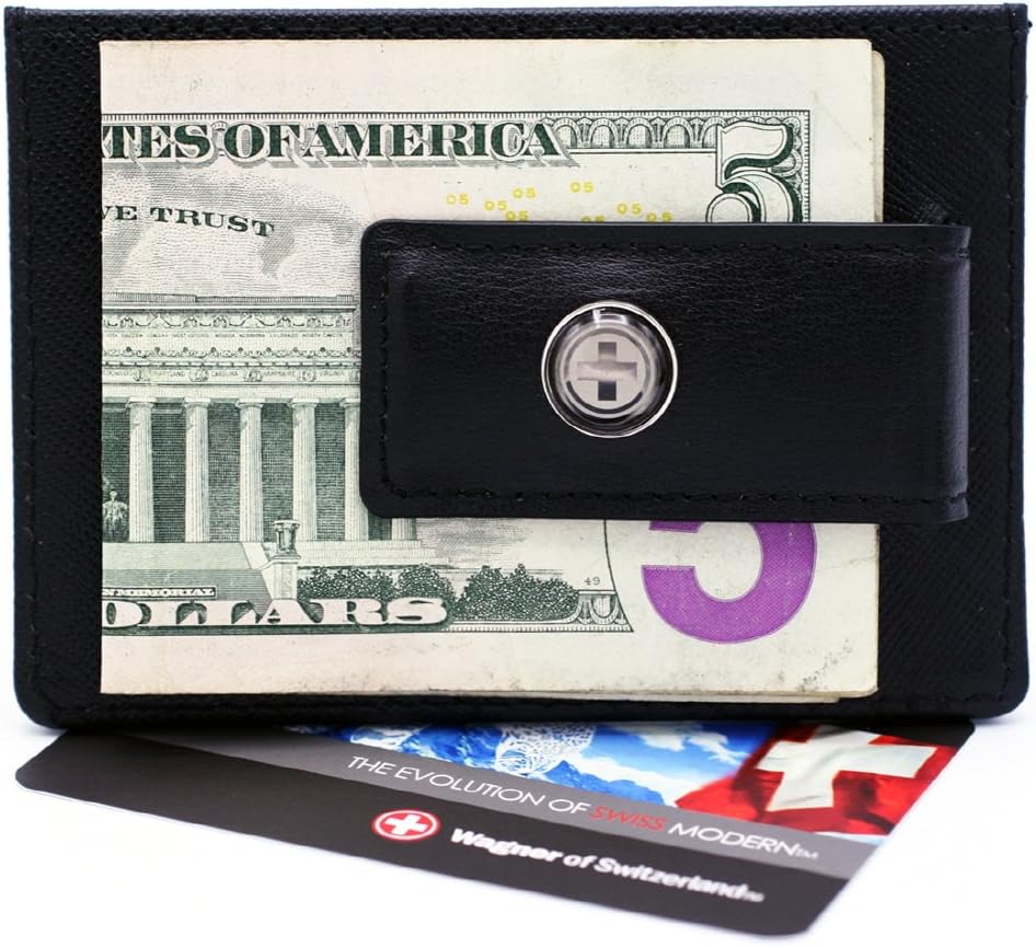 Wagner of Swiss - Genuine Leather Money Clip slim Pocket Wallet Credit Card Holder