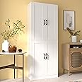 DIYART White Kitchen Pantry, 71" Tall Cabinet with Doors, Hutch with Storage for Dining Room