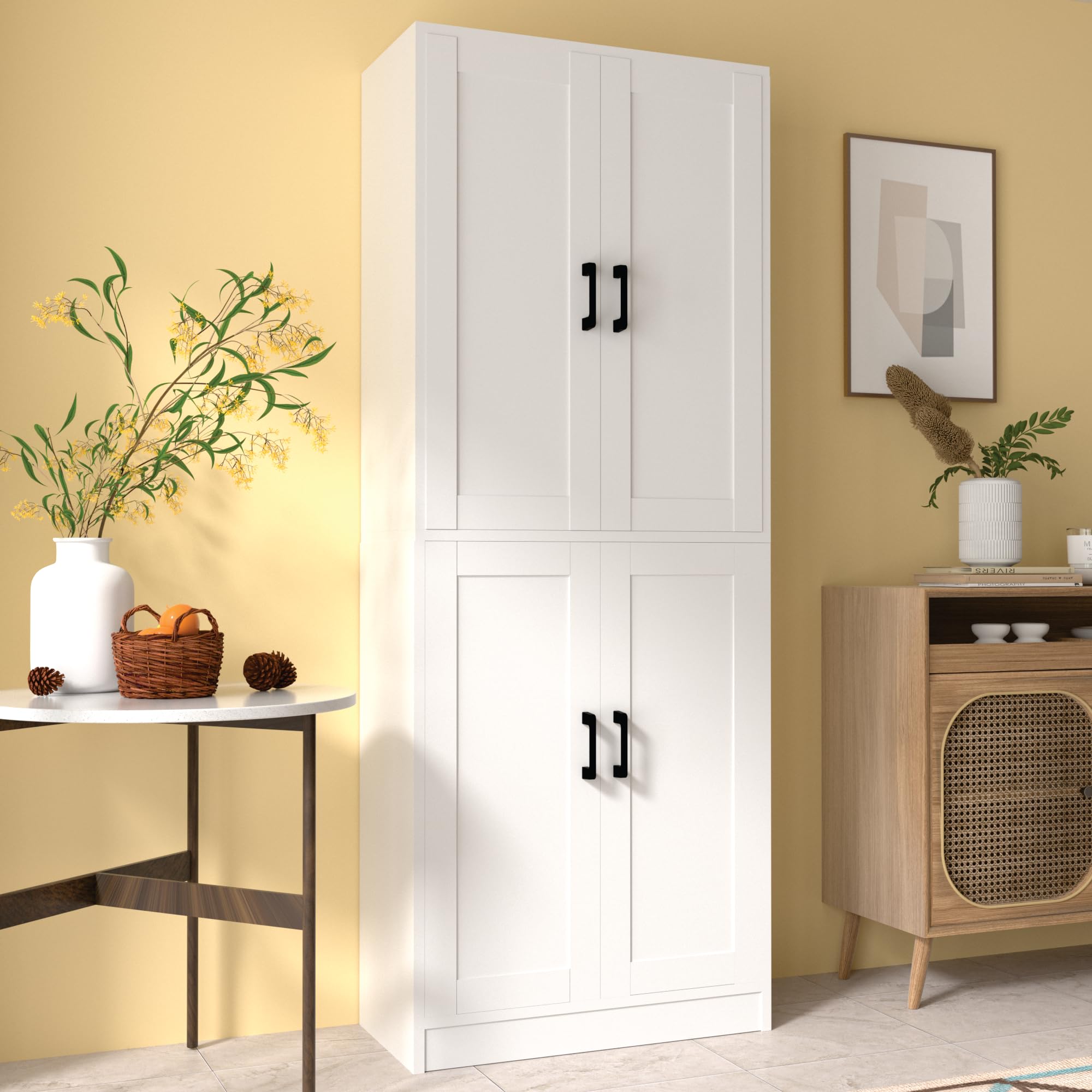 DIYART White Kitchen Pantry Cabinet, 71" Tall Kitchen Pantry Storage Cabinet with Doors, Kitchen ...