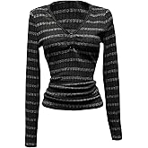 SOLY HUX Women's Striped V Neck T Shirts Grunge Clothes Long Sleeve Slim Fit Tee Tops Street Wear