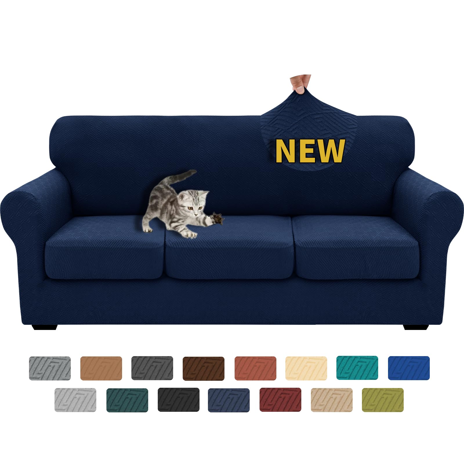 Photo 1 of XINEAGE 2025 New 4 Pieces Couch Covers for 3 Cushion Couch Super Stretch Thick Soft Sofa Cover Anti Slip Sofa Slipcover Dogs Cats Furniture Protector (Navy Blue, 71"-91")