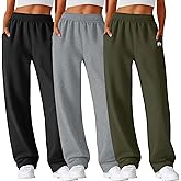 Neer 3 Pack Womens Wide Leg Sweatpants Lounge Athletic Joggers Elastic Waist Baggy Straight Leg Long Pants with Pockets