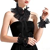 XEPST Lace Neck Ruffle Collar and Wrist Cuffs Set, Victorian Layered Neck Ruffle Collar For Fancy Dress Renaissance Clown Costume Accessories - Black