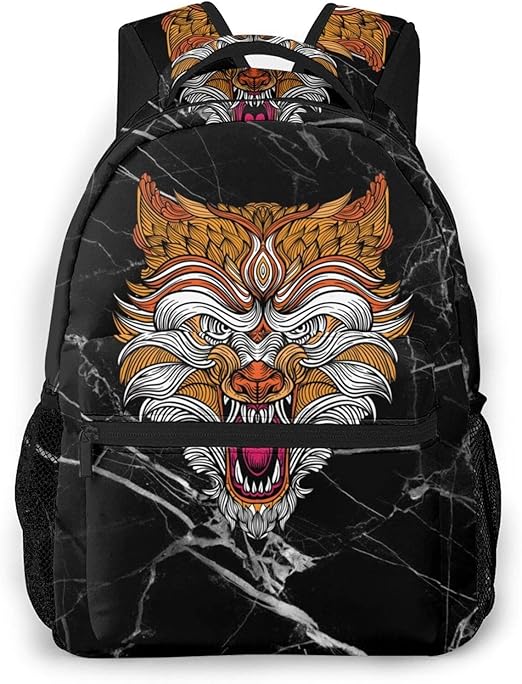 Casual Ethnic Wolf Black Backpack Waterproof Daypacks Gym Backpacks