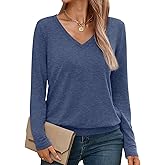 Micticsi Womens V Neck Long Sleeve Shirts Casual Banded Hem Tops Basic Tees Spring Outfits Clothes 2026