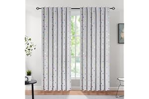 URBAN LOTUS Colorful Metallic Polka Dots Printed Curtains for Nursery 95" Grey Blackout Curtain Panels with Colorful Circle Pattern for Bedroom Living Room Light Blocking Window Treatments, 52" w 1 Pair
