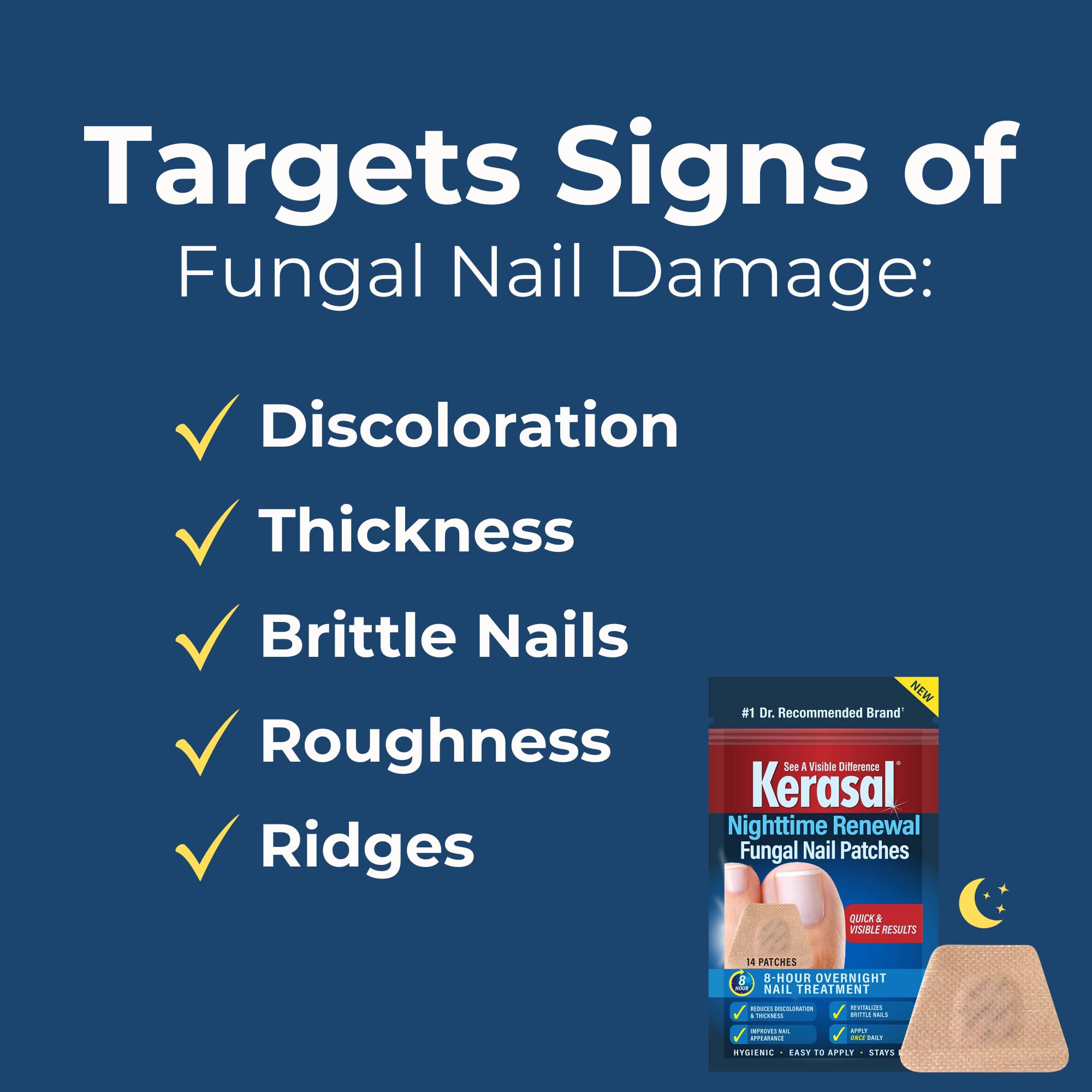 Kerasal Nighttime Renewal Fungal Nail Patches - 14 Patch - Overnight Repair for Nail Fungus Damage, 8-Hour Treatment Restores Healthy Appearance (Packaging May Vary)