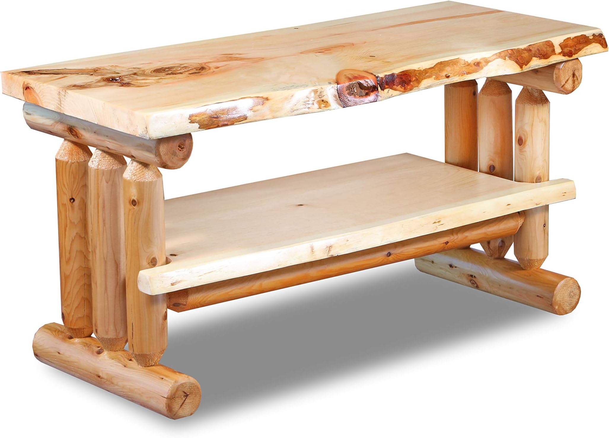 SRL Rustic Log Pine TV Stand Entertainment Center - Rustic TV Stand Perfect for Living Room & Bedroom Storage – Clear Lacquer Finish – Stylish Entertainment Center