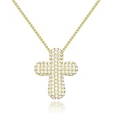 KissYan Bubble Cross Necklace for Women, 14K Gold Plated Cubic Zirconia Cross Pendant Necklaces Simple Trendy Faith Jewelry Gifts