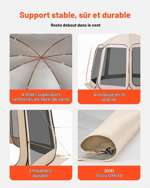 Tente Moustiquaire Pop Up 366x338x230 cm Abri Moustiquaire Pliant 10-12 Personnes Tente Portable pour Jardin Terrasse Cour Activités Plein Air, avec Sac de Transport, Piquets de Fixation, Beige