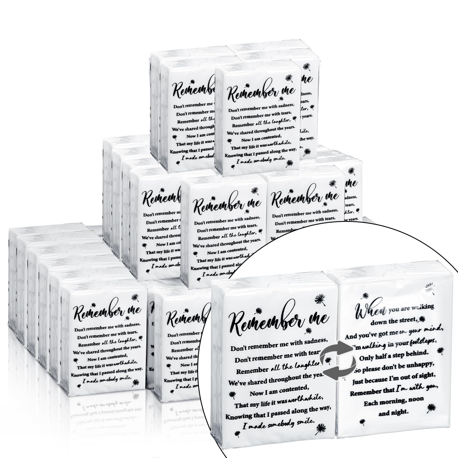 Photo 1 of Sinmoe 60 Bulk Funeral Tissues Keepsakes Memorial Facial Pocket Tissues Favors Inspirational Poem 3 Ply Mini Travel Size Tissue Packs Memorial for Guests Relatives Family
