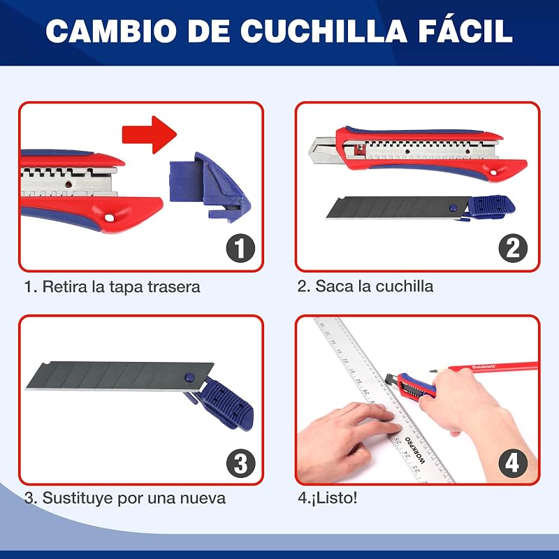 Cúter Profesional, 3 Piezas, con 10 Cuchillas de Recambio