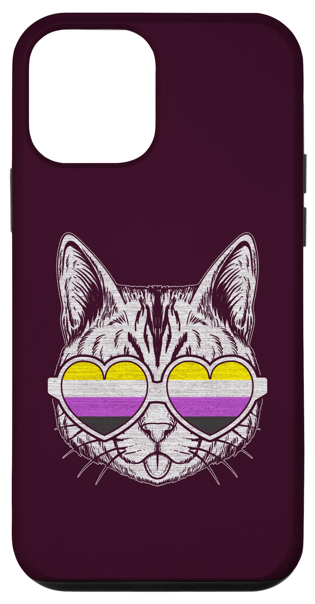 iPhone 12 mini Non-Binary flag colors, Cat with glasses, LGBT Pride Case