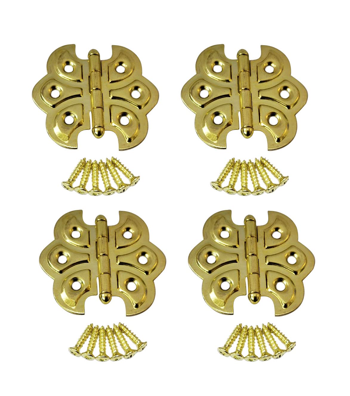 QCAA Butterfly Hinge, for Cupboard Door, 4 Pack, Brass Plated, Made in Taiwan