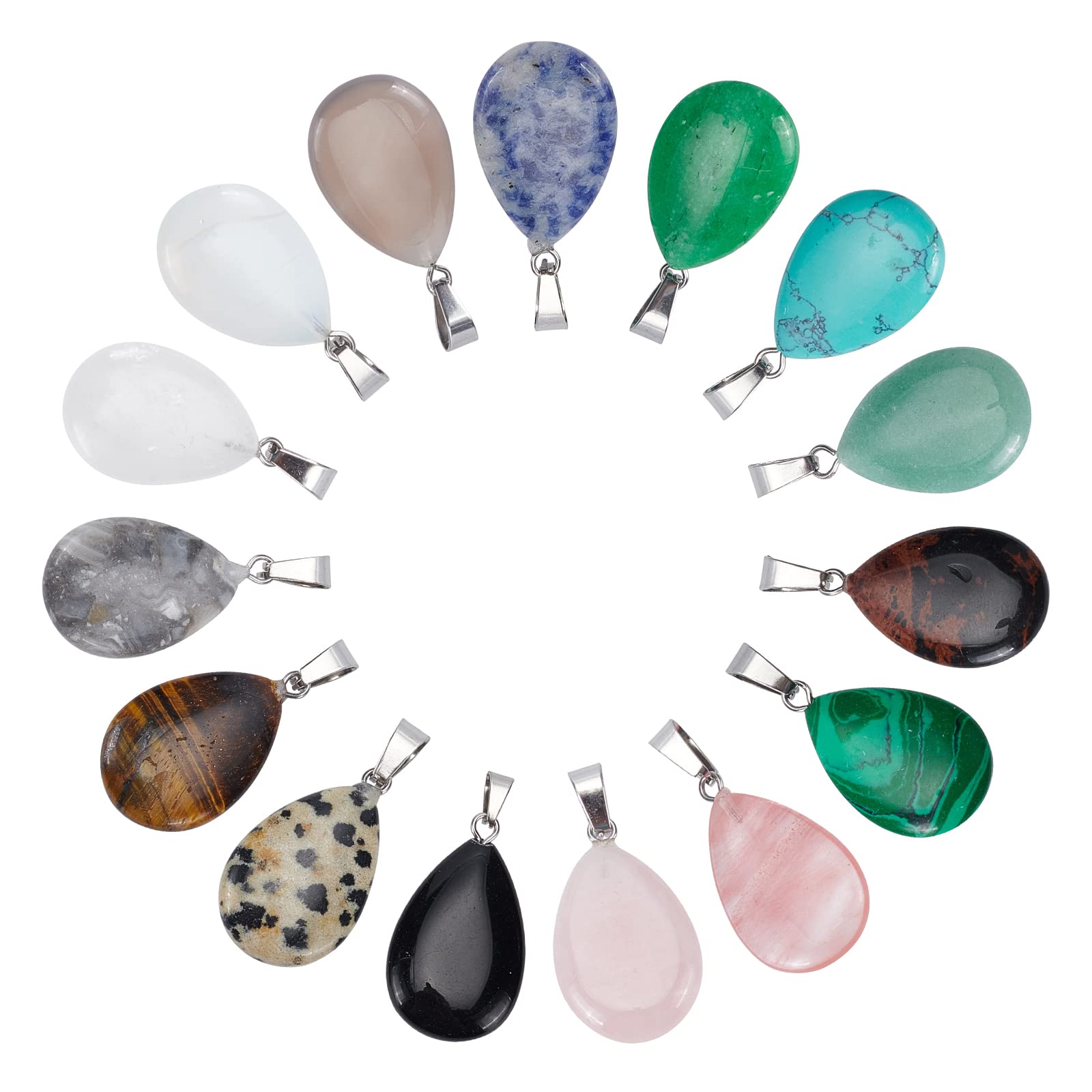 SUNNYCLUE 1 Box 30Pcs 15 Colors Teardrop Gemstone Charms Natural Energy Healing Crystal Mixed Stone Pendants Colorful Chakra Gemstone Beads Tiger Eye Jasper Turquoise for Jewelry Making