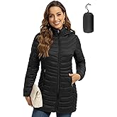 ROYAL MATRIX Packable Puffer Jacket for Women Hooded Lightweight Quilted Travel Long Puffer Coat with Pockets