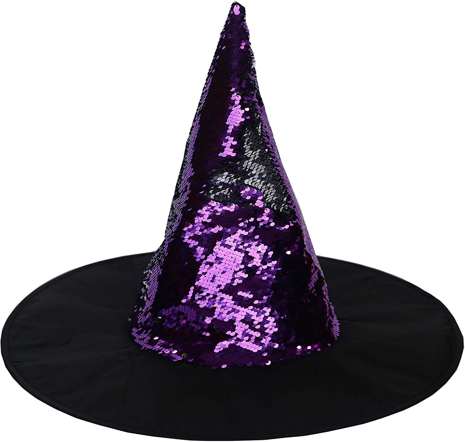 Reversible Sequin Witch Hat. Reversible Sequin Costume Party Hat. (Purple & Sliver): Clothing