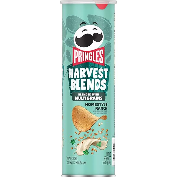 PRINGLES HARVEST BLENDS POTATO CRISPS CHIPS, LUNCH SNACKS, BLENDED WITH MULTIGRAINS, HOMESTYLE RANCH, 5.5OZ CAN