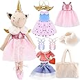 Toylink Ballerina Unicorn Doll Stuffed Animal Toys for Girls - Plush Bag | 3 Set Cloth Accessories | Ballet Shoes, Kids Pretend Play Doll Pet Care, Christmas Birthday Gift for 3 4 5 6 Year Old Girls