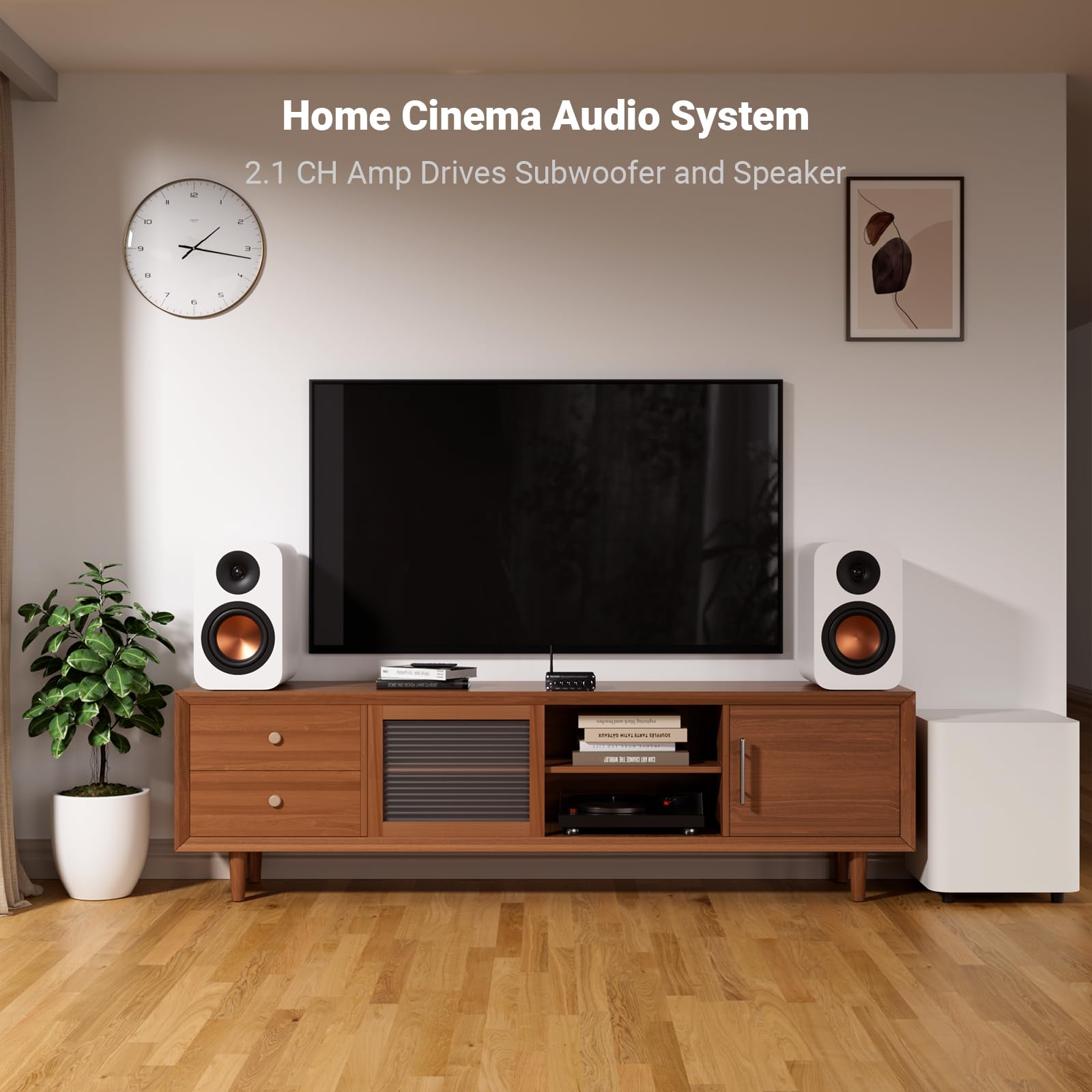 Fosi Audio BT30D Bluetooth 5.0 Stereo Audio Receiver Amplifier 2.1 Channel Mini Hi-Fi Class D Integrated Amp 50 Watt x2+100 Watt for Home Outdoor Passive Speakers/Subwoofer Powered Subwoofer