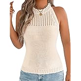 ChiaoLezhee Women's Summer Knit Tank Tops, Racerback High Neck Lightweight Sweater Vest, Dressy Casual Outfits
