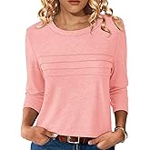 NORACORA Women's 3/4 Length Sleeve Tops Lightweight Crew Neck Dressy Pleated Tunic T Shirts Casual Summer Blouses 2025