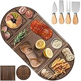 Large Wooden Charcuterie Board with 4 Cutlery Set - 3 Parts Magnetic Wood Cheese Platter 26"x13" Appetizer Board Tray Personalized Splice Boards