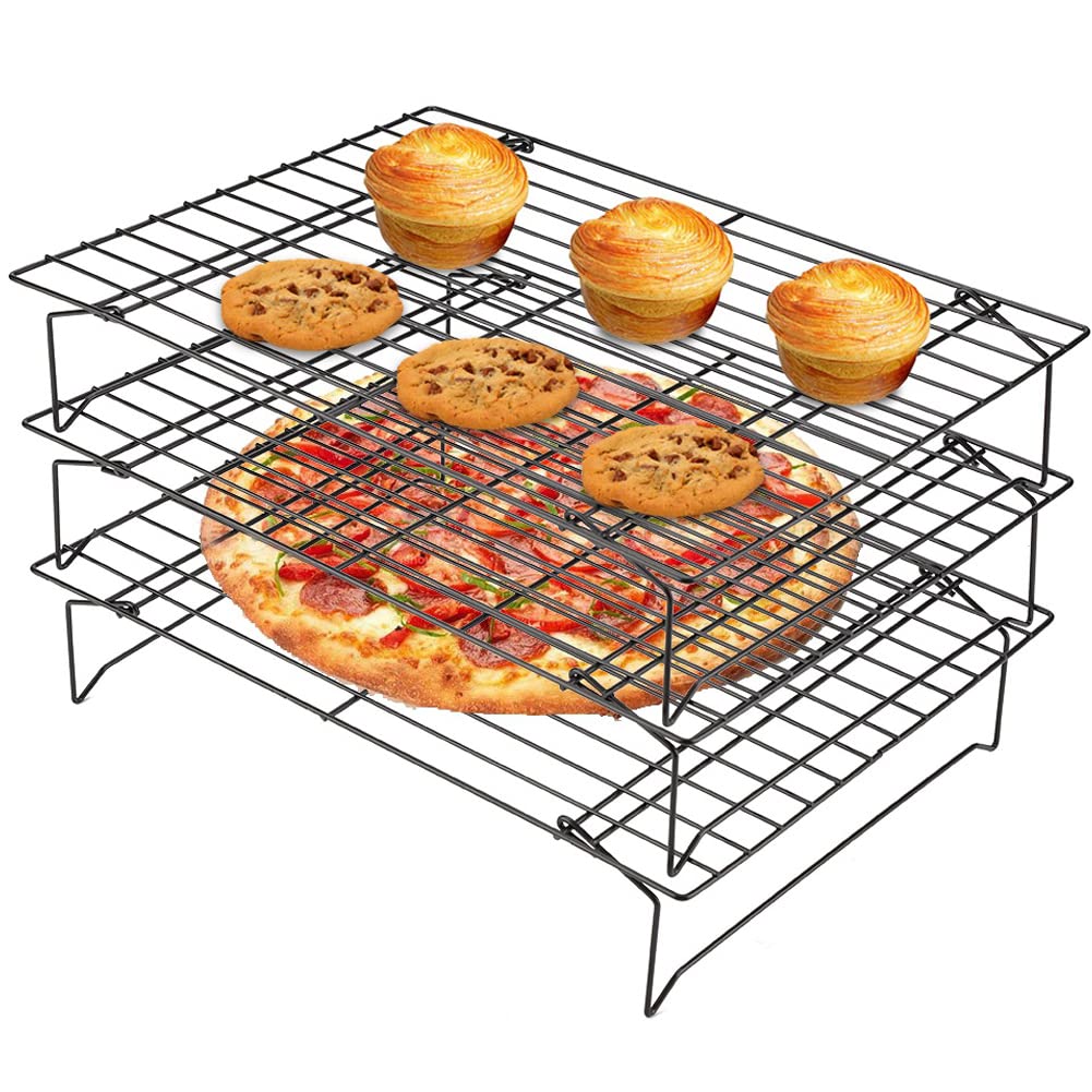 Yagosodee Cooling Racks, 3 Tier Thick Wire Rack Nonstick Stainless Steel Cooling Oven Tray, Stackable Baking Rack, Large Oven Rack Cooling Rack for Cake Cookie Bread, Dishwasher Safe, 34x24.5 cm