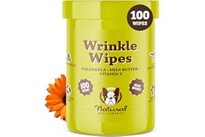Natural Dog Company Wrinkle Wipes for Dogs, 100 Count, Hypoallergenic Dog Wipes, Wrinkle Wipes French Bulldog, Cleaning & Deodorizing, Dog Wipes for Grooming Faces, Paws & Butts